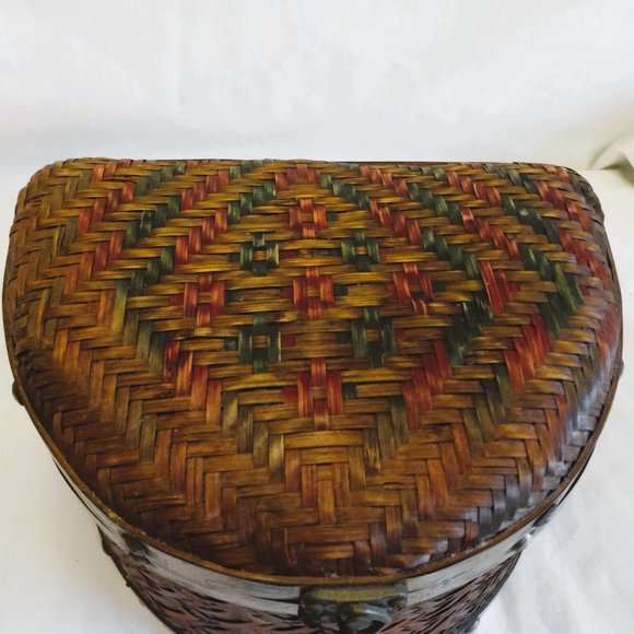 2 Bombay Company Nesting Half Moon Wicker Chests-Brushed Brass Trim - Picture 4 of 16